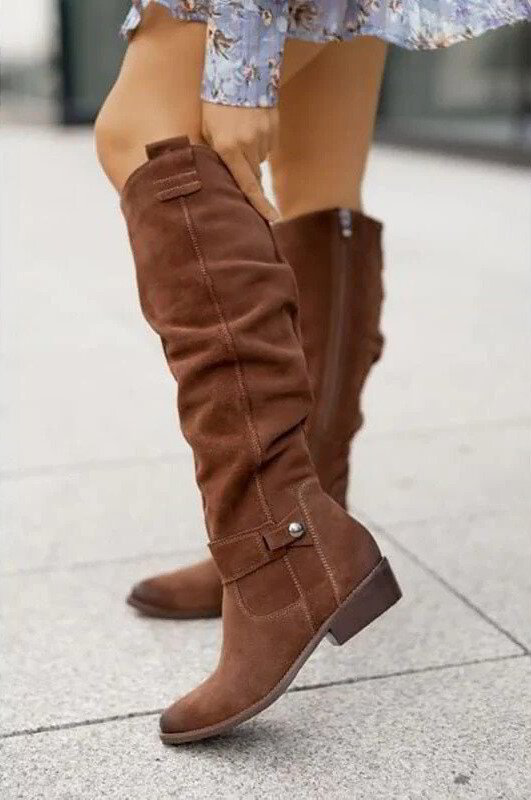 KNEE HIGH BOOTS | RUCHED DESIGN & LOW BLOCK HEEL