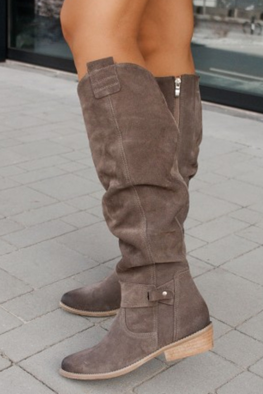 KNEE HIGH BOOTS | RUCHED DESIGN & LOW BLOCK HEEL