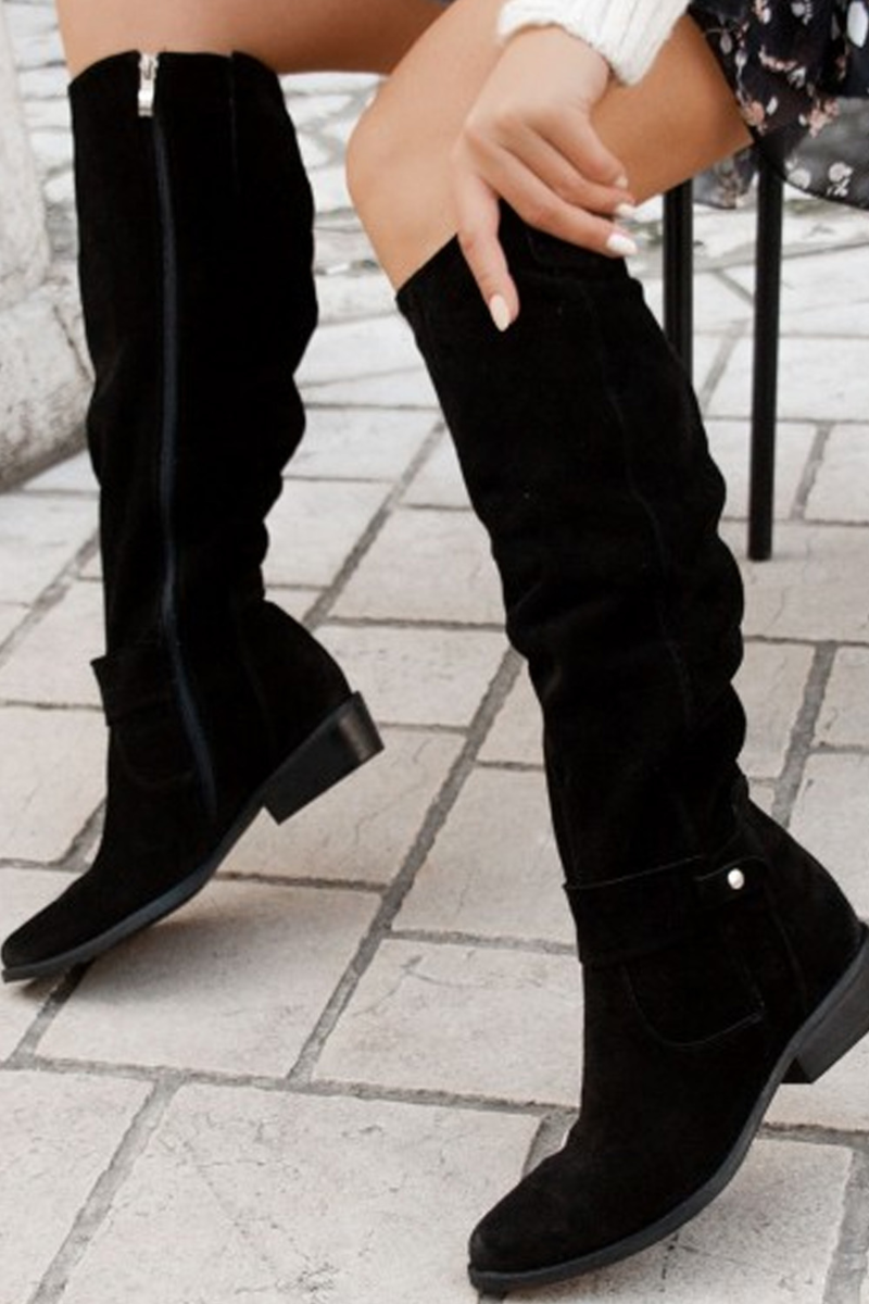 KNEE HIGH BOOTS | RUCHED DESIGN & LOW BLOCK HEEL
