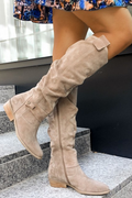 KNEE HIGH BOOTS | RUCHED DESIGN & LOW BLOCK HEEL