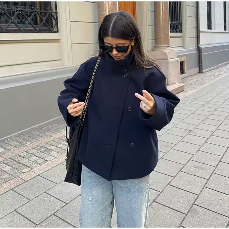 Veste Courte Élégante à Double Boutonnage pour Femmes