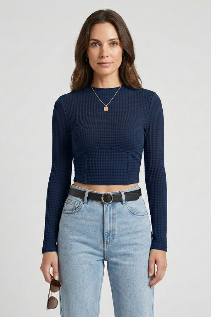 women’s Long Sleeve Crop Top in Textured Jersey by Heidi-Mode