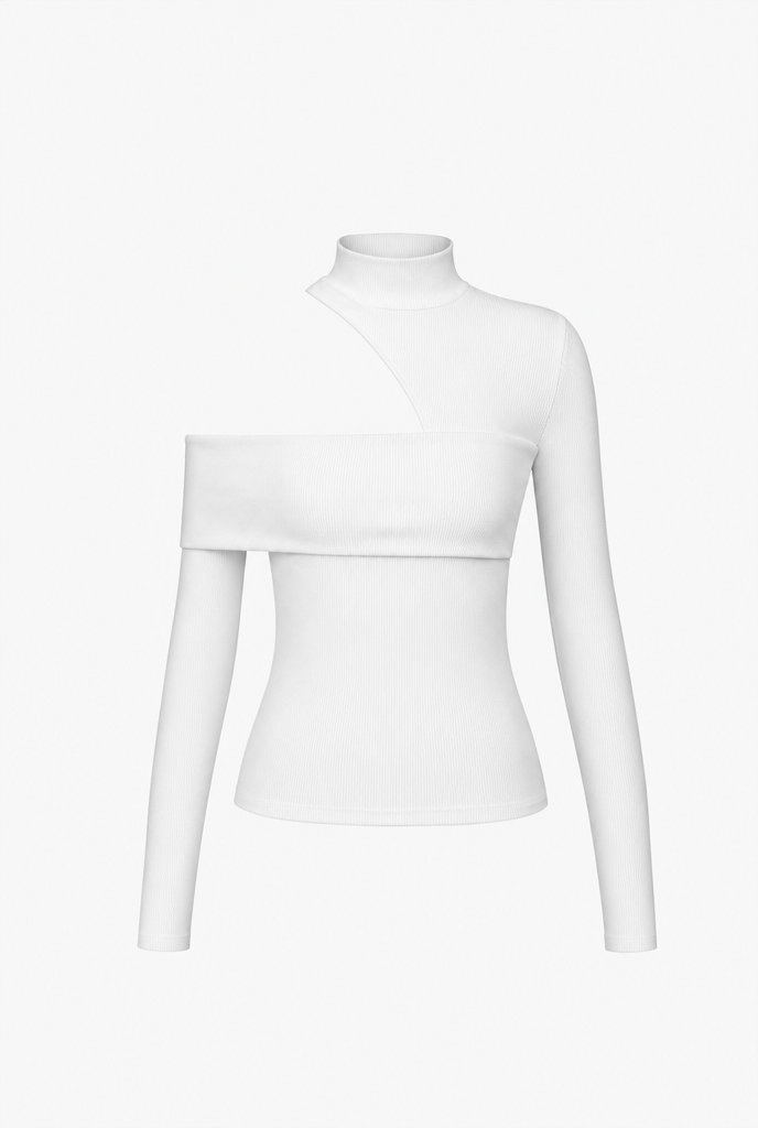 Women's Fitted Long Sleeve Top with Cut Out Detail | Turtleneck