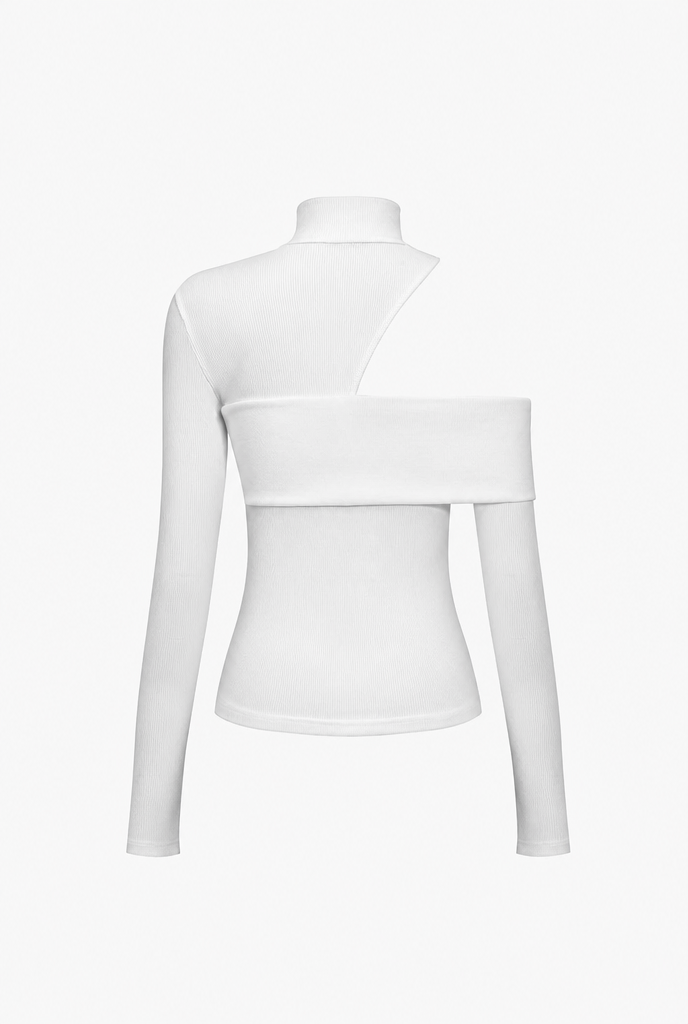 Women's Fitted Long Sleeve Top with Cut Out Detail | Turtleneck