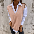 Women's Knitted Vest with Deep V Neck & Ribbed Trim | Oversized