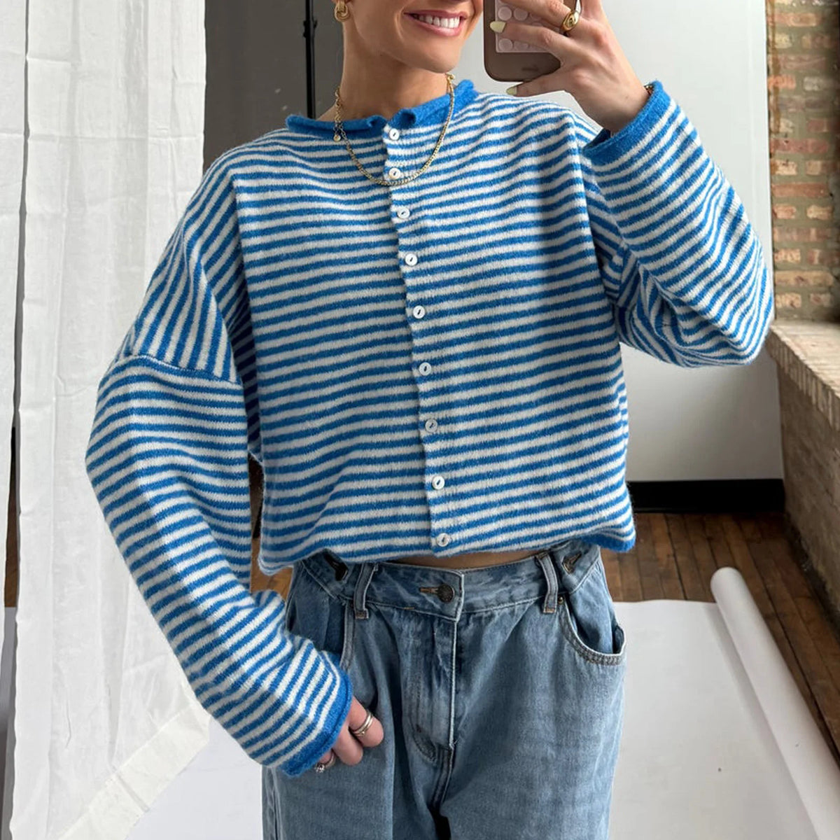 Women’s Striped Button Front Cardigan