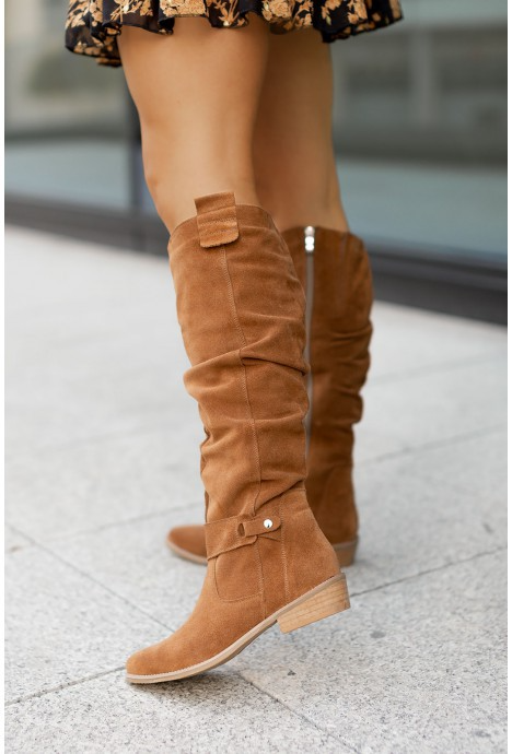 KNEE HIGH BOOTS | RUCHED DESIGN & LOW BLOCK HEEL
